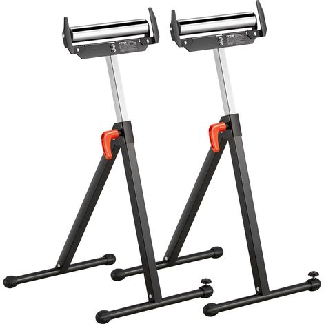 Servante à Rouleaux Lot de 2 Support à Rouleau Pliable Capacité Charge 113 kg Hauteur Réglable 685,8-1092,2 mm avec Tête à Rouleau Acier Poli, pour Support Sortie Scie à Table pour Travail Bois (1/5)