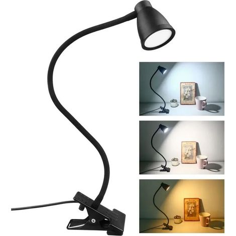 LED Lampe de Bureau à Pince, 3 Couleur, 5 Luminosité Réglable, USB Lampe de Chevet Pince, Protection des Yeux 360° Flexible Lampe de Lecture pour Étude et Travail [Classe énergétique A+] (1/5)
