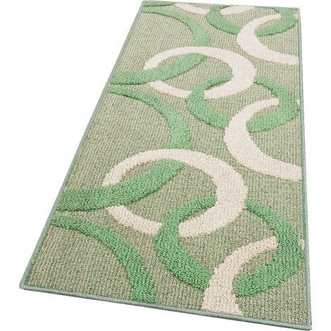 Tappeto Cucina Tridimensionale Cerchi 3D Assorbente Morbido Moderno Antiscivolo Verde - 57x145 Cm