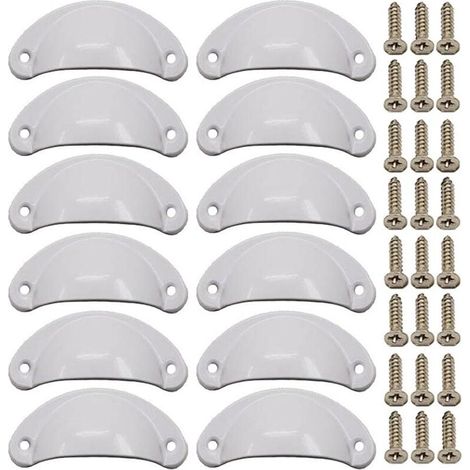 12 Pcs Poignée Blanc De Porte Coquille Rétro 82mm Poignée Pour Meuble Tiroir Vintage Avec Vis (1/5)