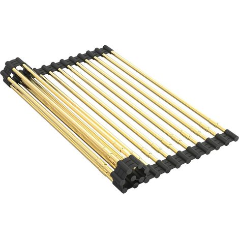 Égouttoir télescopique à enrouler, pour cuisine au-dessus de l'évier, en silicone antidérapant, multiusage, acier inoxydable, 18 tubes, 33 x 29\u201354 cm - 33-54CM Gold'33-54CM Gold'-'33-54CM Gold (1/5)