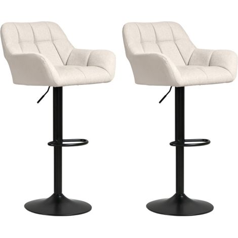 Lot de 2 tabourets de bar réglables style rétro - Simili-cuir aspect lin crème et noir - Design et fonctionnel 53.5x36x114cm (1/5)