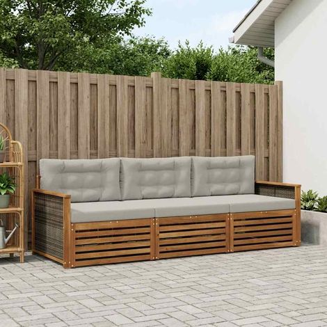 vidaXL Outdoor-Sofagarnitur mit Kissen 3 pcs Natürlich und Hellgrau (1/5)