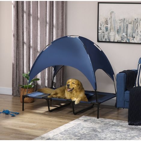 Cama para perro de exterior con toldo, 122 x 92 x 108 cm, azul oscuro y negro OKMYHOME (1/5)