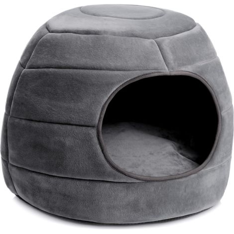 2 in 1 Foldable Cat Bed Small Dog Bed Warm Soft Coral Velvet Dark Grey L (1/5)