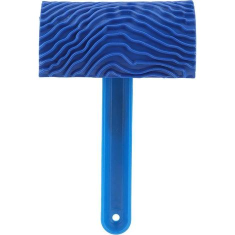 Rullo per pittura con motivo in rilievo effetto legno, blu, con manico, strumento fai da te per la decorazione di pareti. (1/5)