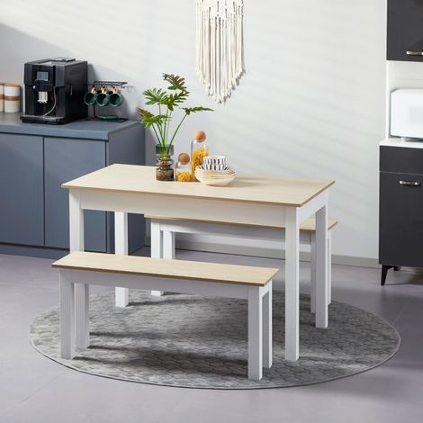 3-teilige Essgruppe mit 2 integrierten Bänken für 4-6 Personen, moderner Stil, Spanplatte