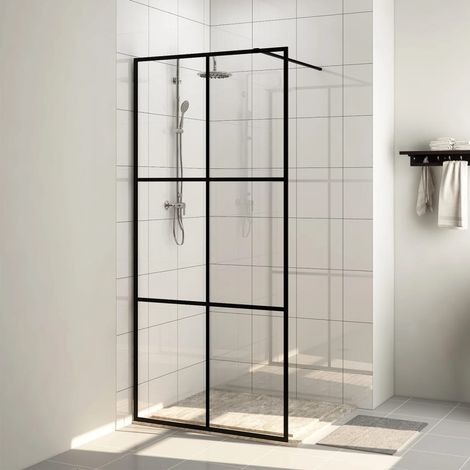 Paretina Mobile Parete Doccia per Walk in in Vetro Trasparente ESG Nera 80x195 cm -37508 (1/5)