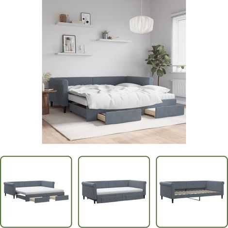 vidaXL Sofa-Bett - Tagesbett Ausziehbar mit Schubladen Dunkelgrau 100x200 cm Samt (1/5)