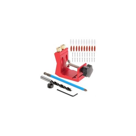 Gabarit de poche réglable  Localisateur de trou coudé et positionneur de forage  Outil de menuiserie en bois pour vis autotaraudeuses  Armoire et meubles (rouge)