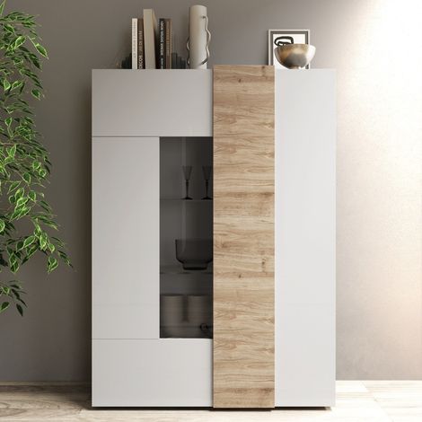 Vitrine moderne blanc et bois 2 portes SIA (1/5)
