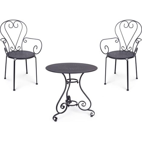 Set "Etienne" Tavolino tondo con poltrone colorate in acciaio verniciato a polvere per giardino e bar finitura opaca -Kit 2 Poltrone con Tavolo Ø 70 / Bianco