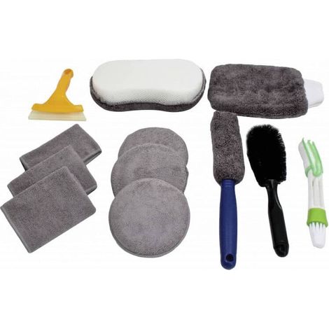 KIT PULIZIA LAVAGGIO AUTO SPAZZOLE CARROZZERIA INTERNI ESTERNI VETRI 12PZ 794sa