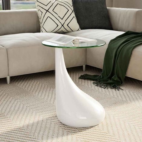 Table basse Table d'appoint pour Salon Chambre - avec dessus de table en verre rond Blanc brillant BV533868 - BonneVie (1/5)
