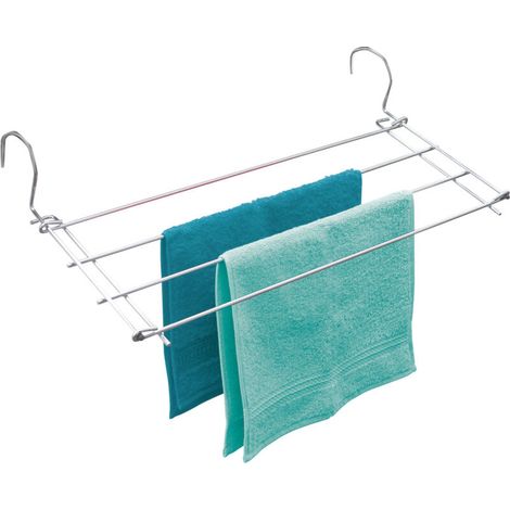 Etendoir à suspendre 2,40 mètres – Métal argent brillant – Dimensions 57 x 7,5 x 23 cm – Pour radiateurs et balcons (1/5)