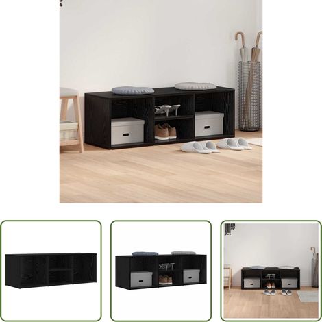 vidaXL Meuble d'entrée - Banc à chaussures Chêne noir 102 x 35 x 35 cm Bois d'ingénierie (1/5)