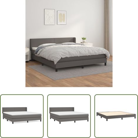 vidaXL Matratze -  Boxspringbett mit Matratze Grau 160x200 cm Kunstleder (1/5)