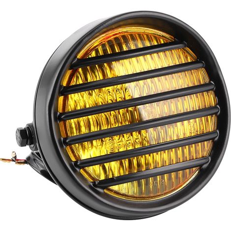 Phare Moto Rond 6 Pouces avec Grille de Protection, Ampoule Halogène 35W, Verre Jaune, Projecteur Universel pour Motocyclette (1/3)