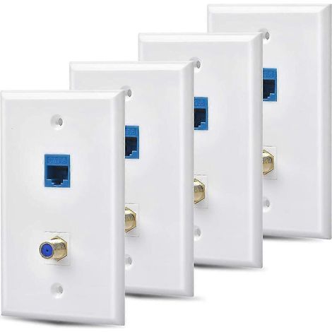 Lot de 4 prises murales Ethernet avec 1 port Cat6 et 1 port de type F plaqué or (RJ45) (1/5)