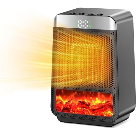 Chauffage d'appoint portatif - Chauffage électrique d'appoint à flamme avec thermostat et éclairage d'ambiance dynamique (1/4)