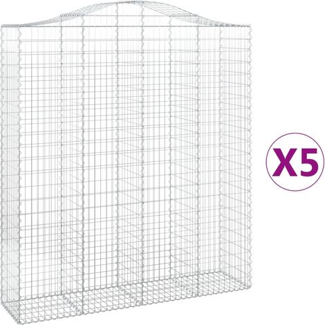 Cestas de gaviones Muro de contención arqueado Valla de jaula 5 piezas 200 x 50 x 220/240 cm Hierro galvanizado Plata 020040897