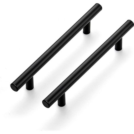 Lot de 10 poignées de meuble en T Noir 128 mm pour portes d'armoires de cuisine Poignées de tiroir Noir