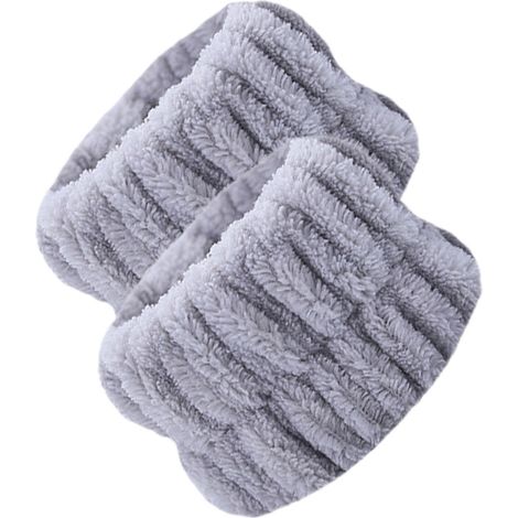 Lot de 2 bracelets de lavage pour le visage - En polaire corail - Absorbants - Bracelets de spa moelleux - Serviettes de poignet pour laver le visage - Élastiques à cheveux pour femme - Yoga - (1/5)