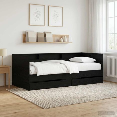 Lit banquette avec tiroirs, bois d’ingénierie, chêne noir, 1 personne, 110 kg - PANGIVO (1/5)