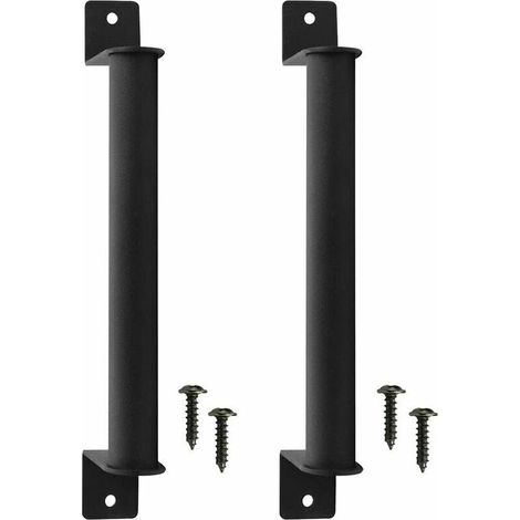 Lot de 2 poignées de porte de grange très résistantes, poignées de quincaillerie de porte de grange avec 4 vis, poignée de porte noire pour porte de grange coulissante en bois,