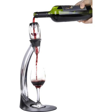 NK Set decanter per vino + supporto - aeratore per vino filtrato, materiale acrilico, filtro incorporato, con supporto per bicchiere di vino e sacchetto di tessuto, altezza 41 cm, colore nero (1/5)
