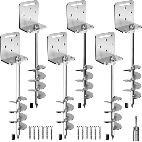 Ancrages de Sol, 50cm Piquet de Fixation Trampoline 6pcs Ancrage au Sol Robuste 7.6cm éPi de La TempêTe de Vent pour BalançOire/Camping/Abri/Chien/Carport/Auvent avec Plaque Fixe (1/5)