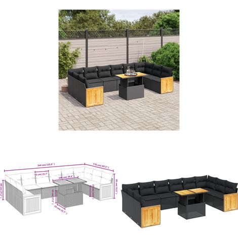 11-tlg. Garten-Sofagarnitur mit Kissen Schwarz Poly Rattan - Gartensorte - Esszimmergarnitur - Lounge Möbel - Outdoor Furniture - Gartenmöbelset - Home & Living (1/3)