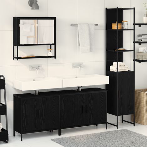 Badezimmermöbel-Set mit Regal 4 pcs Schwarz Holzwerkstoff