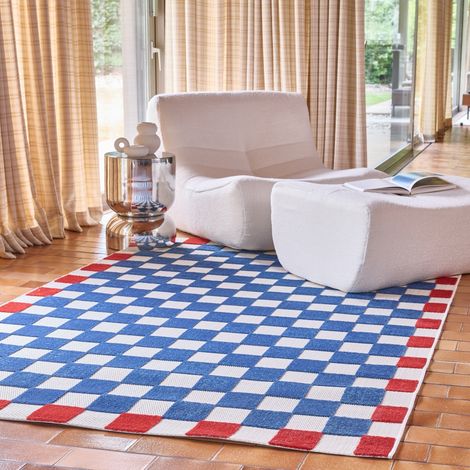 Tapis intérieur/extérieur damier bleu et rouge - Octave 160 x 230 cm