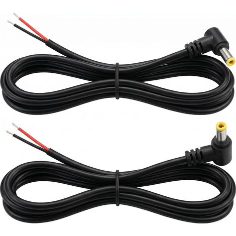 2 Pcs Cable Alimentation Coudé, Câble CC Mâle vers Fil Nu 90 Degrés, Connecteur DC 5.5 X 2.5 Mm Cuivre Pur, Rallonge Électrique 1 Mètre pour Système Surveillance, Routeurs, LED 180W Max (1/5)