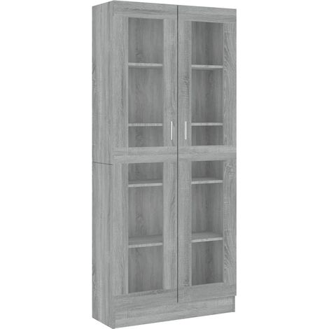 Armadio vetrina moderno ed elegante con ampio spazio di archiviazione 82,5 x 30,5 x 185 cm in legno sonoma grigio 020048220