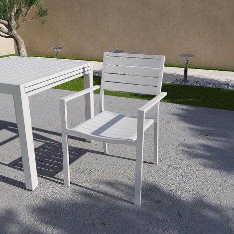 Sedia da esterno a doghe con braccioli in alluminio bianco Zenor (1/4)