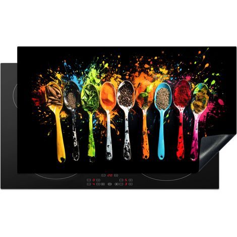 PROTECTION PLAQUE INDUCTION Cuillères - Épices - Moderne - Graffiti - Peinture - Coloré Tapis de Protection 90x52 cm