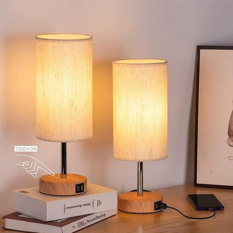 Lampe de chevet, 3 Températures de Couleur Contrôle Tactile, 2 Ports USB de Charge, Ampoules E27, pour chambre, le salon (Ampoule non incluse) (2 pieces) (1/5)