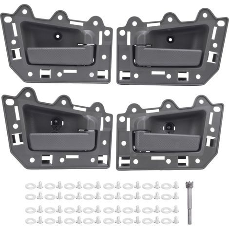 Lot de 4 poignées de porte intérieures de voiture (avant, arrière, gauche, droite), grises, prise en main confortable, référence 1JV461J3AA, avec vis et finitions métalliques. (1/5)