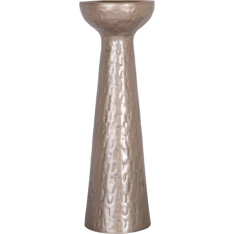 Photophore design beige aluminium forme élégante courbes raffinées - beige doux finition satinée