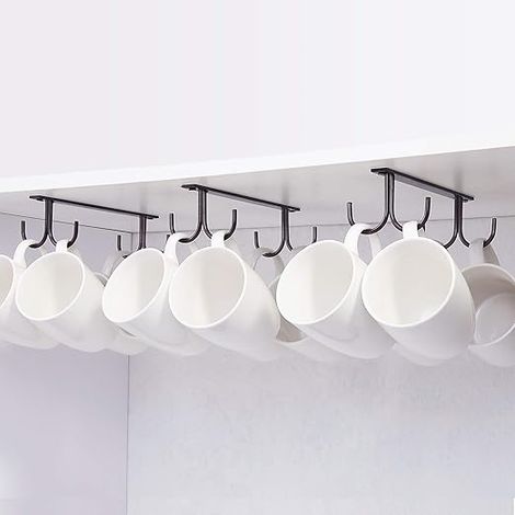 Café Noir,avec 4 Vis, Lot de 3 Supports pour Tasses,Porte-Tasses Suspendu sous Placard, Crochets de Rangement en Métal sous Armoire, Étagère, Cabinet, Mugs, Verres à Bière, Ustensiles pour Cuisine (1/5)