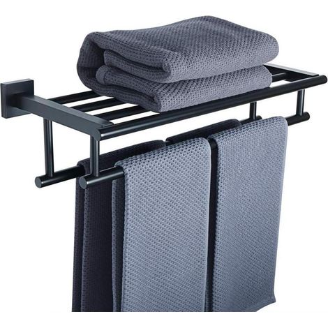 Doppelter Handtuchhalter 50cm Schwarz Edelstahl Wandmontage Bad Küche (1/5)
