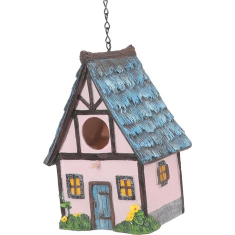 Nichoir en Résine Suspendu, Nichoirs D'extérieur Décoratifs, Petite Maison Oiseaux Rose Toit en Paille, Protection Hivernale, pour Jardin, Balcon Et Arbres (1/5)
