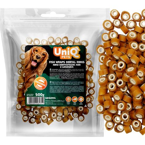 Snack prelibato per cani: Anelli dentali al salmone UniQ Pets 500g