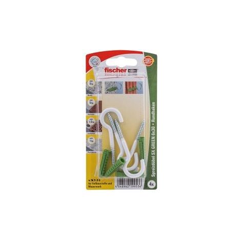 Fischer 4x  Tassello a  espansione SX  GREEN 6x30  RH N  con gancio  tondo rivestito  in nylon  - 524829  Esaurito
