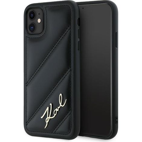 Karl Lagerfeld Diagonal gesteppte schwarze iPhone 11 Hülle (1/5)