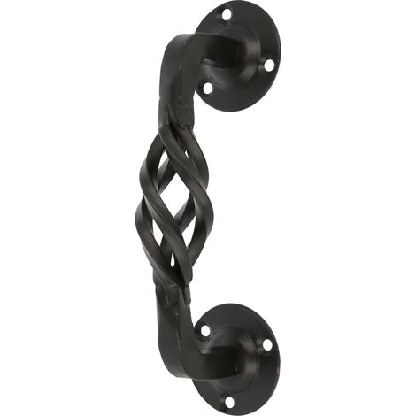 Poignée pour portes de passage ou d'entrée Modèle 104R  240 mm  Poignée avec plaque en acier et tirant en Zamak  Finition noire  Inclut une rosace  Style Rustique Forgé à la Main (1/5)