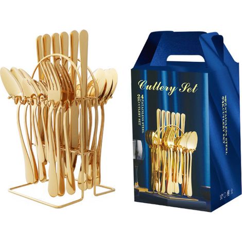 Ensemble cadeau de couverts en acier inoxydable de style western : couteau à steak, fourchette et cuillère. (1/5)