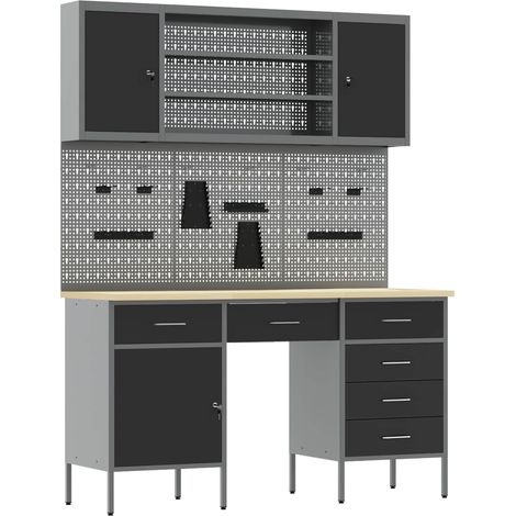 vidaXL Armario de trabajo 7 uds. Negro Madera Ingenierizada y Acero (1/2)